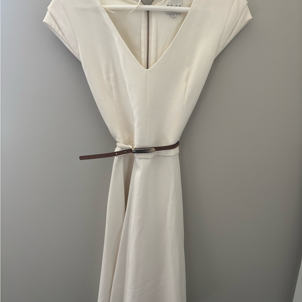 Reiss Elegant White Dress with Belt - size 6US, 10UK
